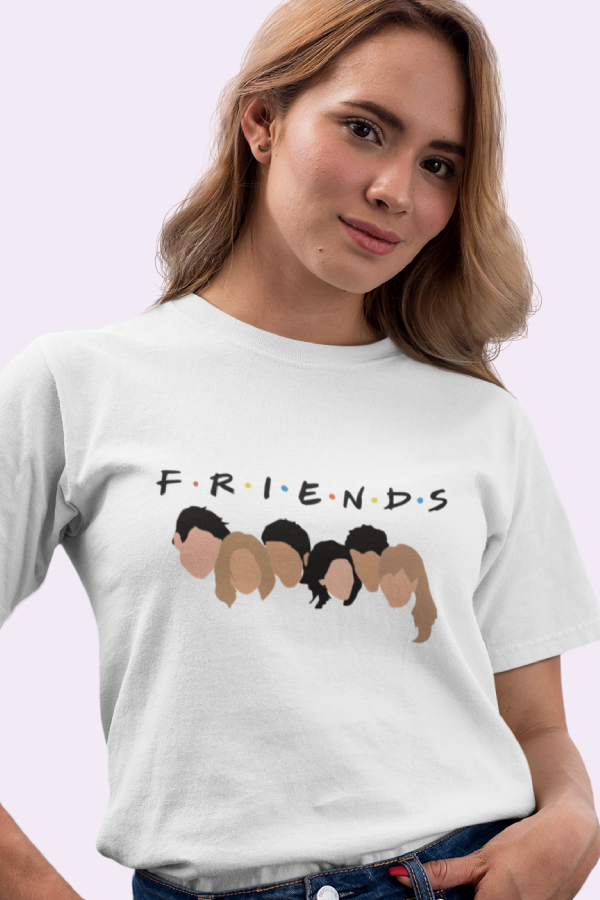 FRIENDS TV Show Logo Illustration White T-shirt for Women - Merchkart